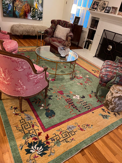 Pakistan Art Deco Hand Knotted Wool 9x12