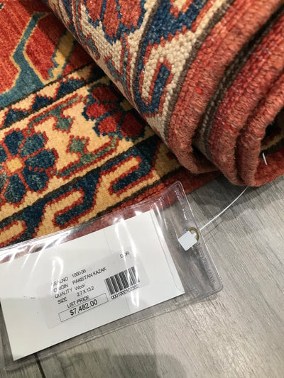 Pakistan Kazak Hand Knotted Wool 3x13