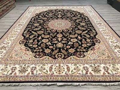 India Nain Hand Knotted Wool & Silk 9x12