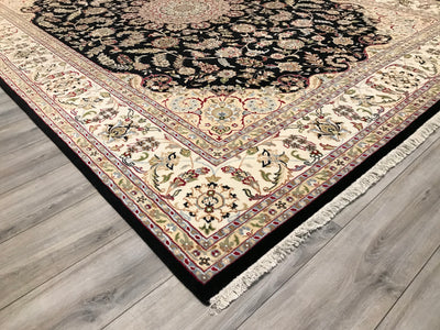 India Nain Hand Knotted Wool & Silk 9x12
