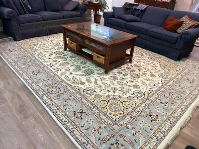 India Nain Hand Knotted Wool & Silk 9x12