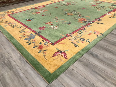 Pakistan Art Deco Hand Knotted Wool 9x12