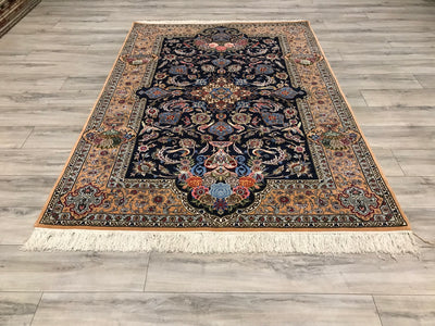 Persian Isfehan Hand Knotted Lamb Wool & Silk On Silk 5x8