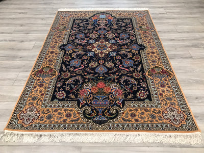 Persian Isfehan Hand Knotted Lamb Wool & Silk On Silk 5x8