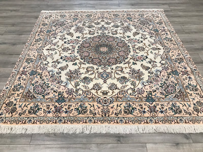 Persian Nain Hand Knotted Wool & Silk 6.6 x6.6