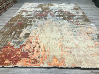 India Modern HDFR Jan Kat Hand Knotted Wool 9x12