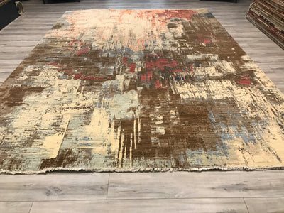 India Modern HDFR Jan Kat Hand Knotted Wool 9x12