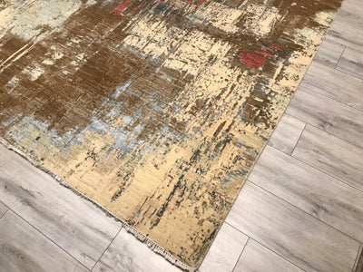 India Modern HDFR Jan Kat Hand Knotted Wool 9x12