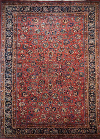 Persian Mashad Old Rug Hand Knotted Wool 12x17