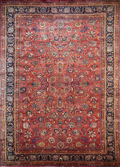 Persian Mashad Old Rug Hand Knotted Wool 12x17