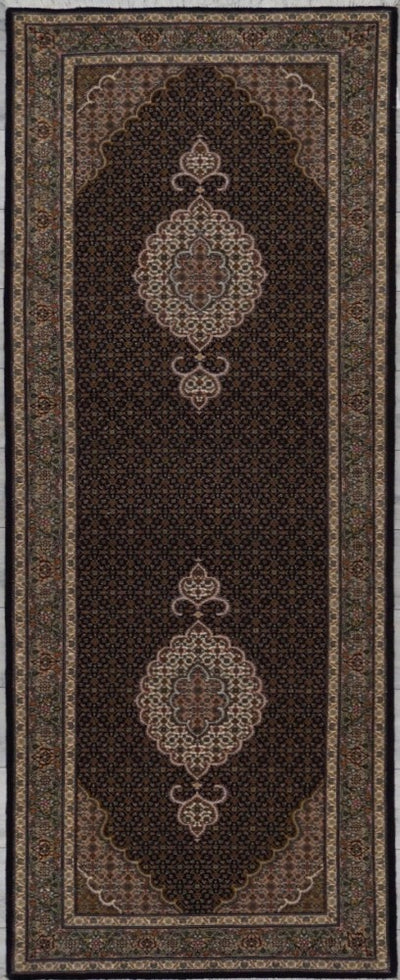 Persian Tabriz Mahi Hand Knotted Wool & Silk 3x8