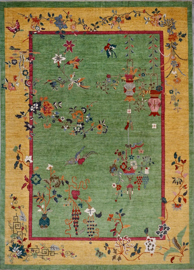 Pakistan Art Deco Hand Knotted Wool 9x12