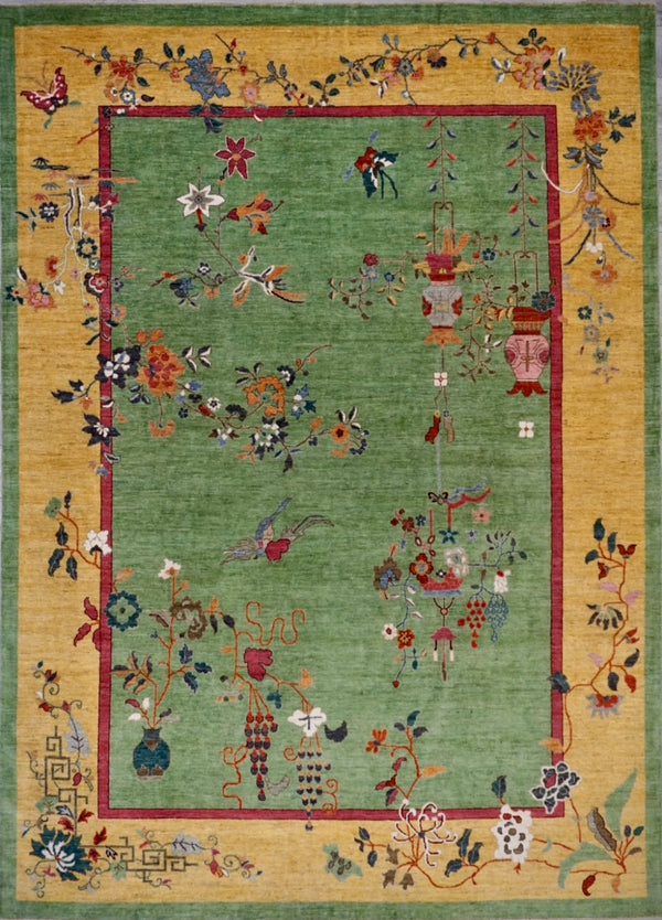 Pakistan Art Deco Hand Knotted Wool 9x12