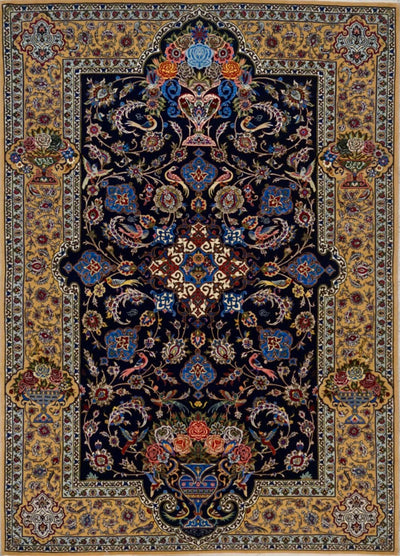 Persian Isfehan Hand Knotted Lamb Wool & Silk On Silk 5x8