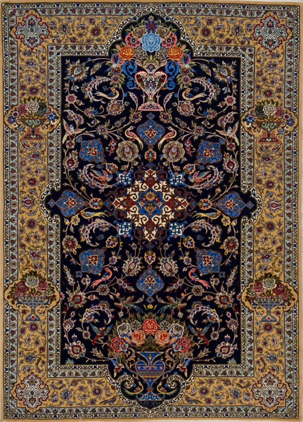 Persian Isfehan Hand Knotted Lamb Wool & Silk On Silk 5x8