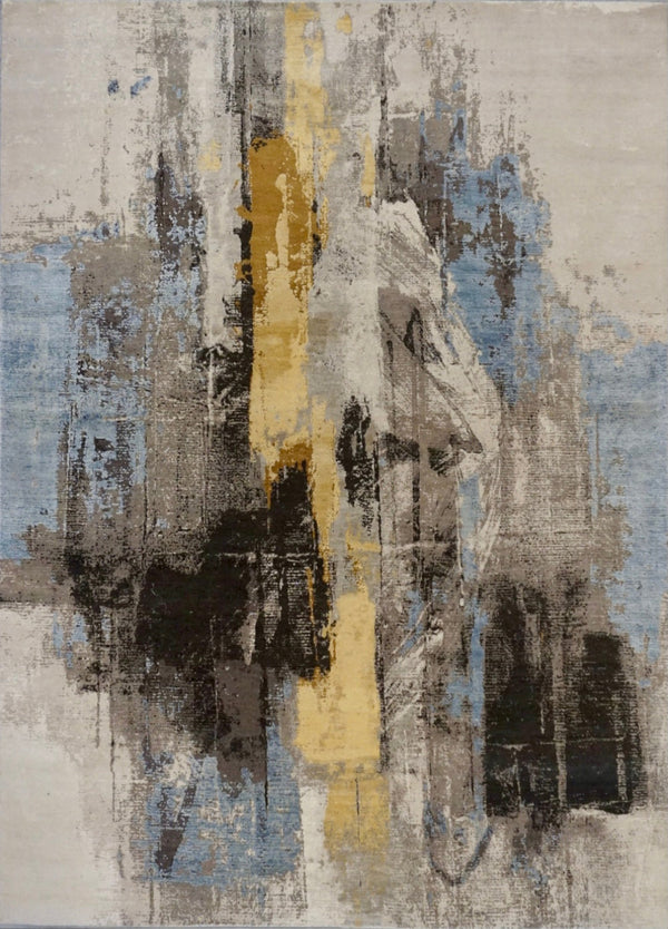 India Modern Texture Hand Knotted Wool & Silk 8x10