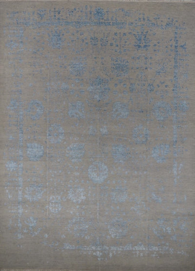 India Modern Transitional Hand Knotted Wool & Silk 9x12