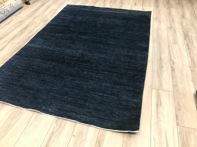 Pakistan Gabeh Plain Hand Knotted Wool Blue 6x8