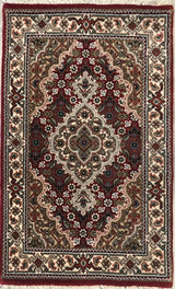 India Tabriz Mahi Hand Knotted Wool & Silk 1.4 x 2.2