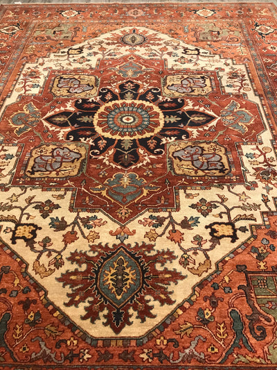 India Heriz Hand Knotted Wool 9x12