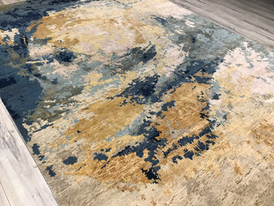 India HDFR Contemporary Hand Knotted Wool & Silk 9x12