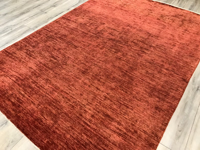 Pakistan Plain Hand knotted Wool Red 6x9