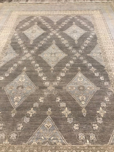 India Ottoman Hand Knotted Wool 9x12