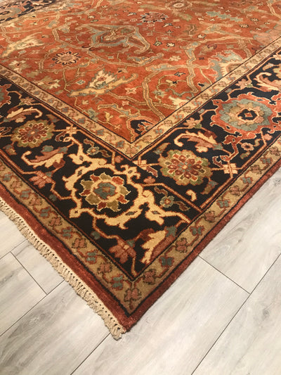 India Heriz Hand Knotted Wool 9x12