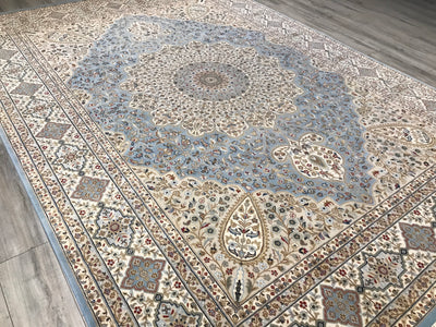 India Tabriz Hand Knotted Wool & Silk 9x12