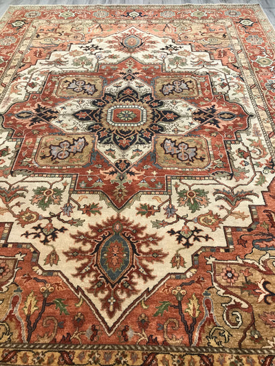 India Heriz Hand Knotted Wool 9x12