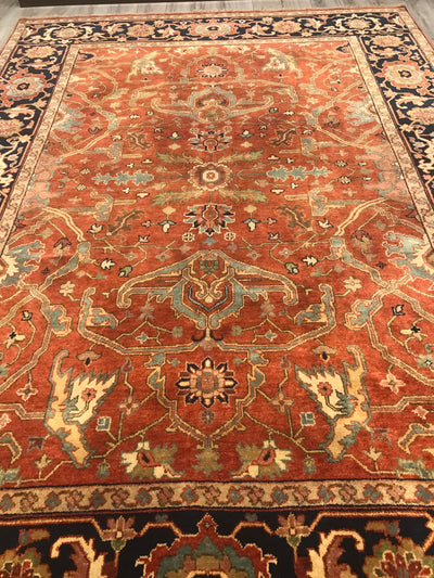 India Heriz Hand Knotted Wool 9x12