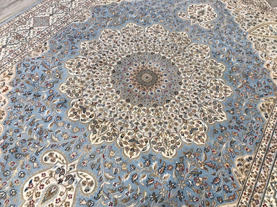 India Tabriz Hand Knotted Wool & Silk 9x12