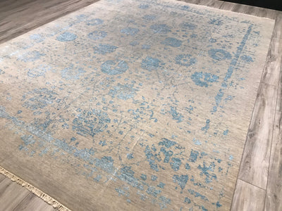 India Modern Transitional Hand Knotted Wool & Silk 9x12