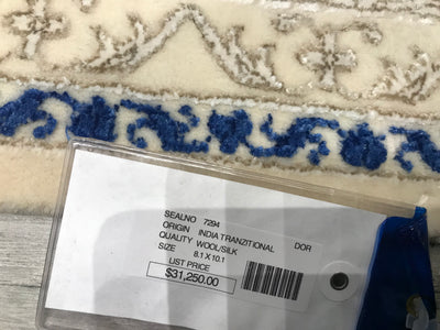 India Tabriz Hand Knotted Wool & Silk 8x10