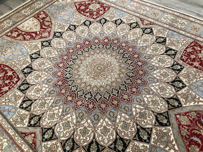 India Tabriz Gombad Hand Knotted Wool & Silk 9x12