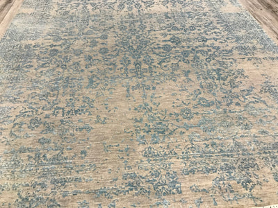 India Contemporary Hand knotted Wool & Silk 8x10