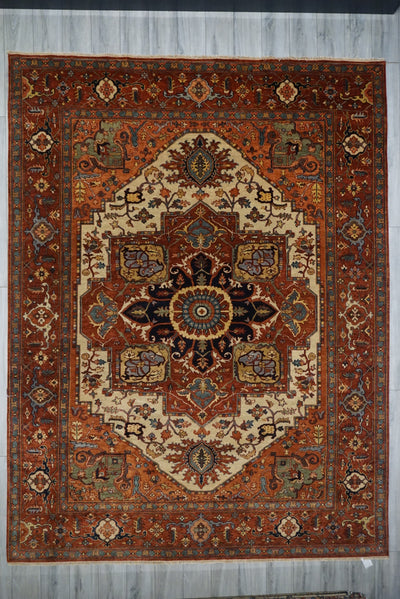 India Heriz Hand Knotted Wool 9x12