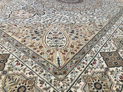 India Tabriz Hand Knotted Wool & Silk 9x12