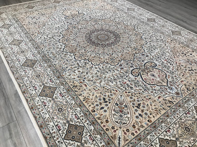 India Tabriz Hand Knotted Wool & Silk 9x12