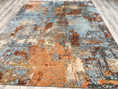 India Contemporary Hand Knotted Wool & Silk 8x10