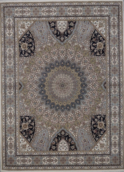 India Tabriz Dome Hand Knotted Wool & Silk 8x10