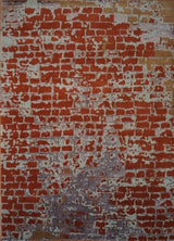India Old Brick Wall Hand Knotted Wool 8x10