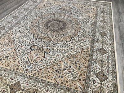 India Tabriz Hand Knotted Wool & Silk 9x12