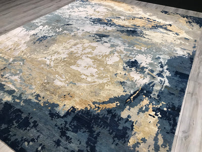 India HDFR Contemporary Hand Knotted Wool & Silk 9x12