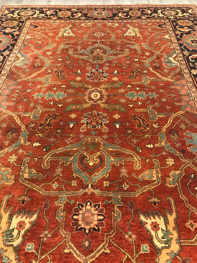 India Heriz Hand Knotted Wool 9x12