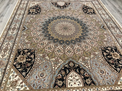 India Tabriz Dome Hand Knotted Wool & Silk 8x10