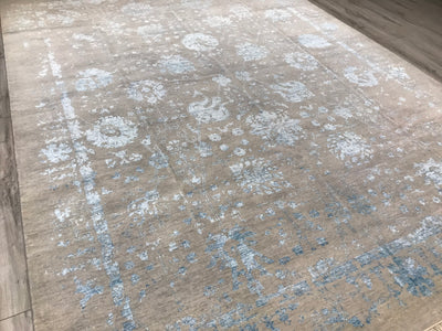 India Modern Transitional Hand Knotted Wool & Silk 9x12