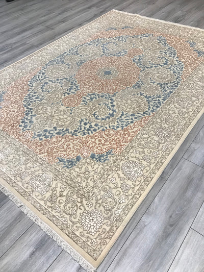 India Agra Hand Knotted Wool & Silk 6x8