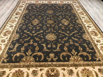 India Jaipur Hand Knotted Wool & Silk 9x12