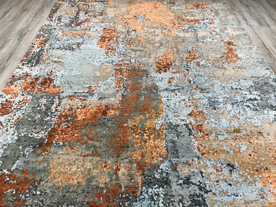 India Contemporary Hand Knotted Wool & Silk 8x10